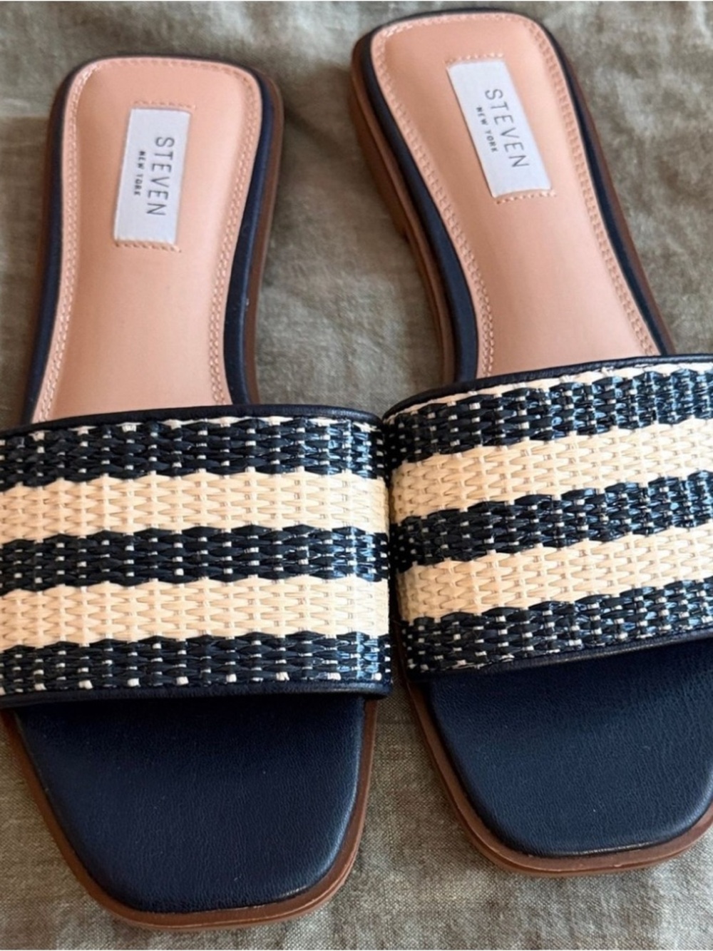 STEVEN Navy and Natural Woven Slide Sandals NWOT